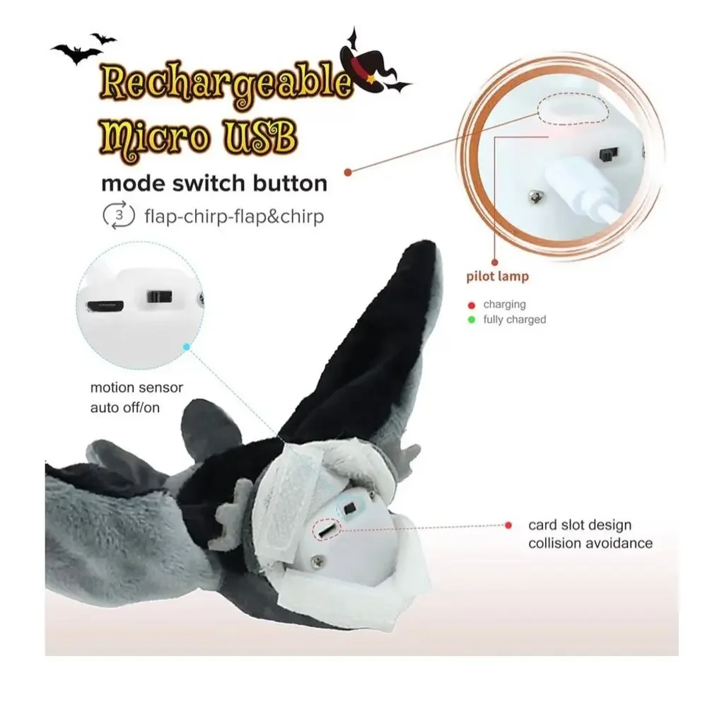 LEWISER Cat Toys, Flapping Wings Cute Bat, No Flying, Chirping Bird (C43)